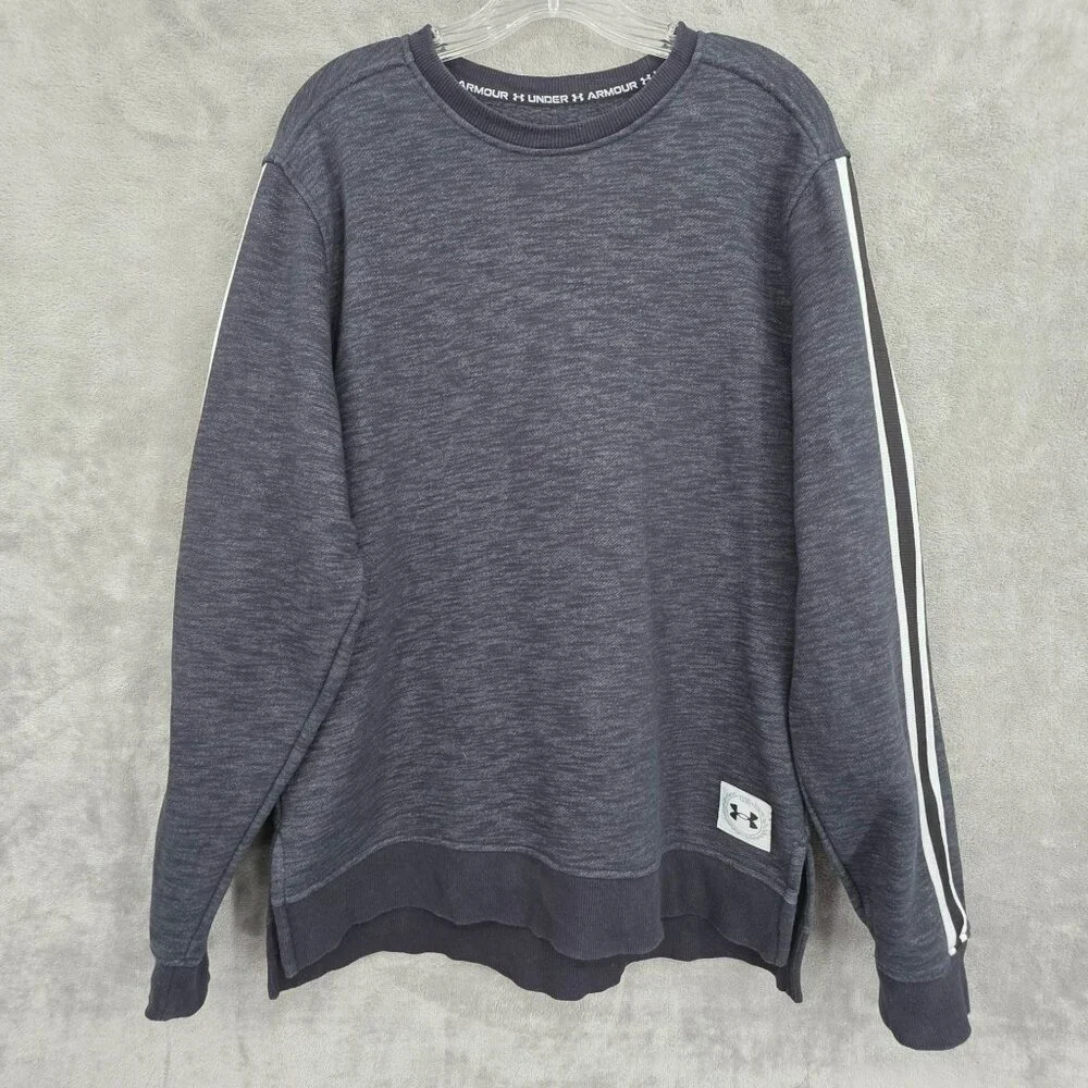 Under Armour Mens M Essential Fleece Heritage Crew Sweatshirt Grey Black 1996 UA